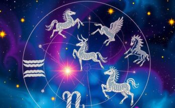 A cosmic theme with colourful zodiac signs and astrological symbols, surrounded by whimsical stars and planets.
