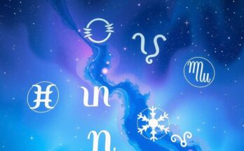 Astrological symbols on a cosmic backdrop, featuring soft blues and purples, representing daily horoscopes for insights.
