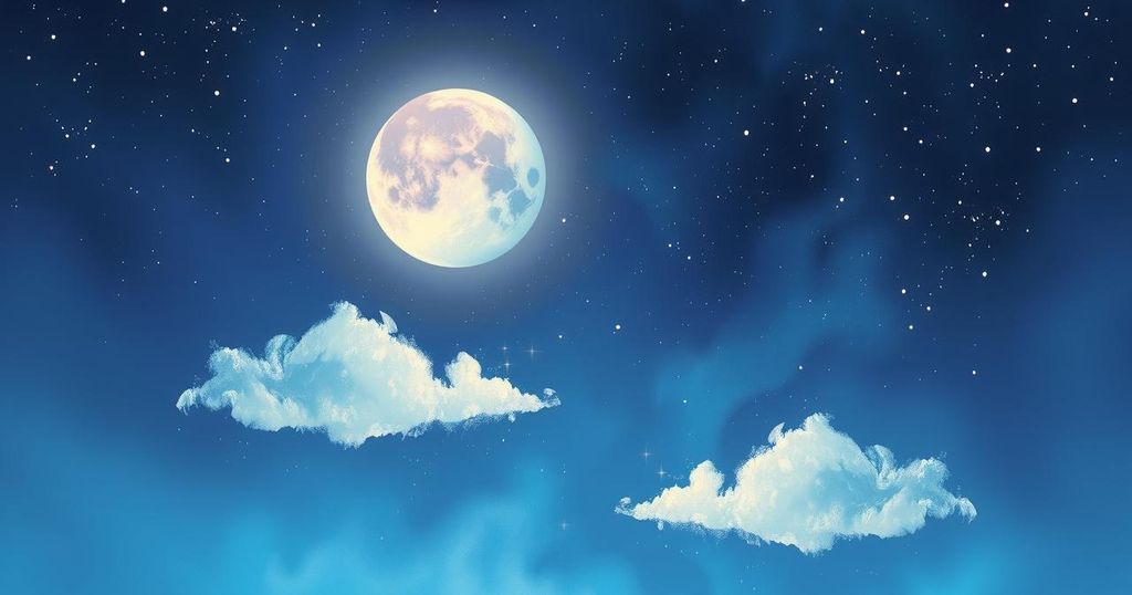 Mystical Pisces new moon illuminating a starry night sky with sparkling celestial bodies and serene cosmic energy.