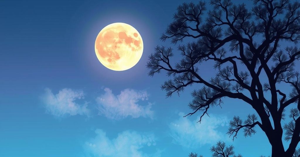 A serene landscape with a moonlit night, reflecting emotional intuition and positive vibes for the day.