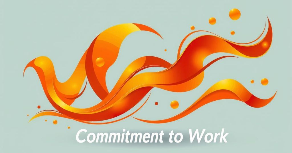 A vibrant orange scene illustrating commitment and productivity, featuring abstract shapes symbolising focus and achievement.