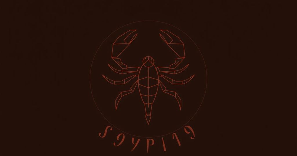Abstract representation of zodiac symbol for Scorpio with dark brown tones, showcasing personality growth and harmony.