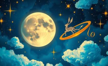Virgo Moon and Jupiter in Gemini creating an astrological concept with stars and celestial bodies in blue and gold hues.