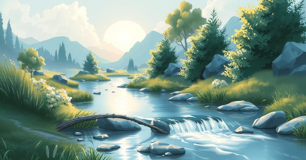 A silver-themed illustration symbolising emotional strength and prosperity, featuring tranquil nature elements.