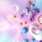 Astrological symbols with a vibrant cosmic background in pastel colours representing the zodiac signs.