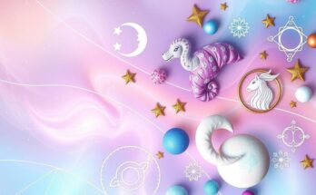 Astrological symbols with a vibrant cosmic background in pastel colours representing the zodiac signs.