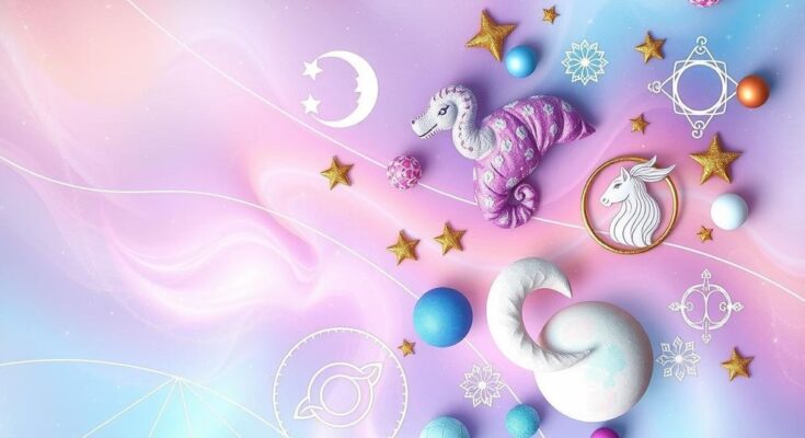 Astrological symbols with a vibrant cosmic background in pastel colours representing the zodiac signs.