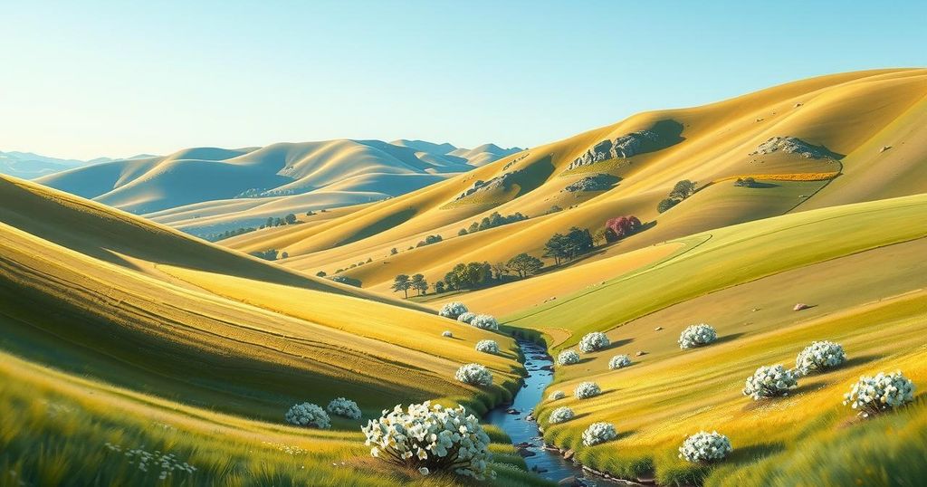 A serene landscape depicting the essence of Taurus season with earth tones and graceful natural elements.