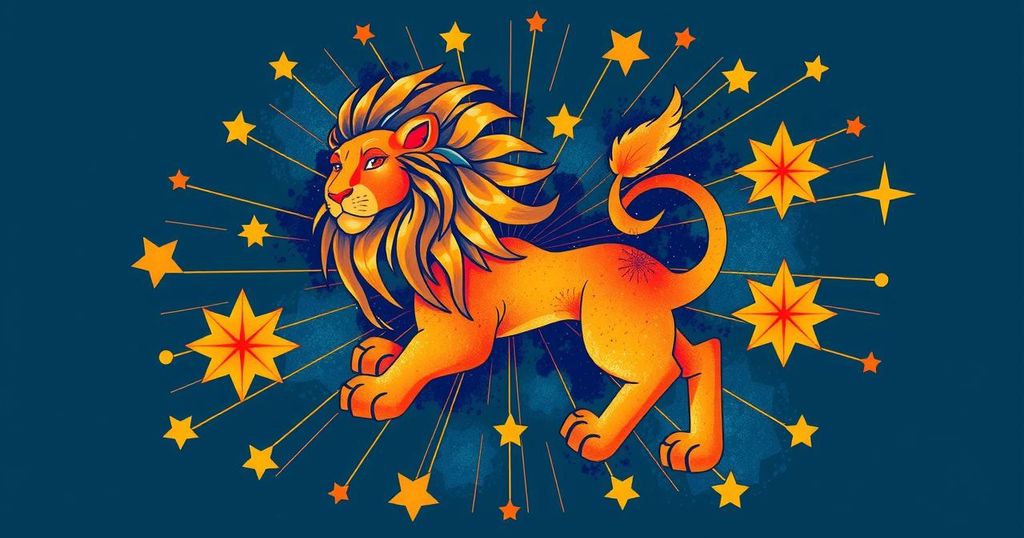 Astrological symbols and zodiac signs with vibrant colours, representing insights and personal guidance for Leo.