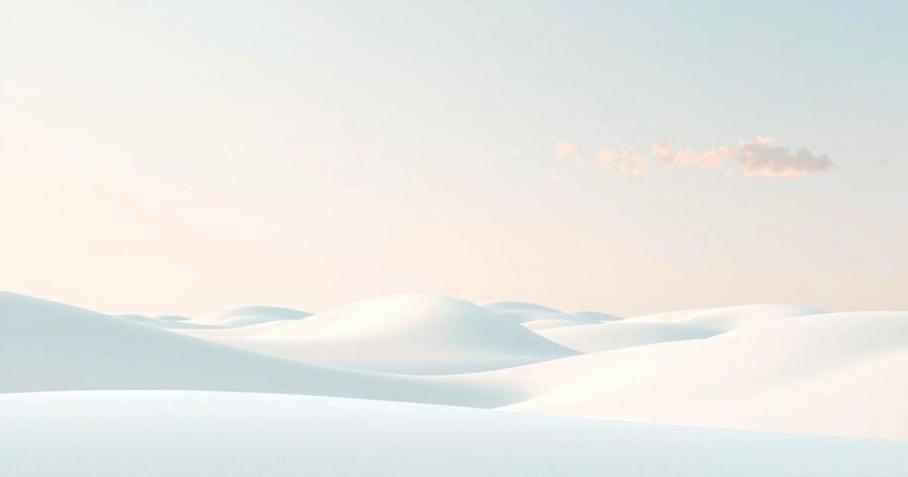 A serene landscape with soft milky white hues, symbolising clarity and harmony in relationships, in a minimalist style.