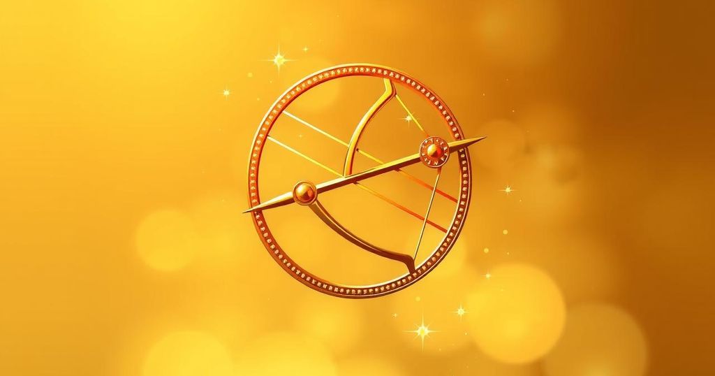 Astrological symbol with golden hues, representing positivity and success for Sagittarius.