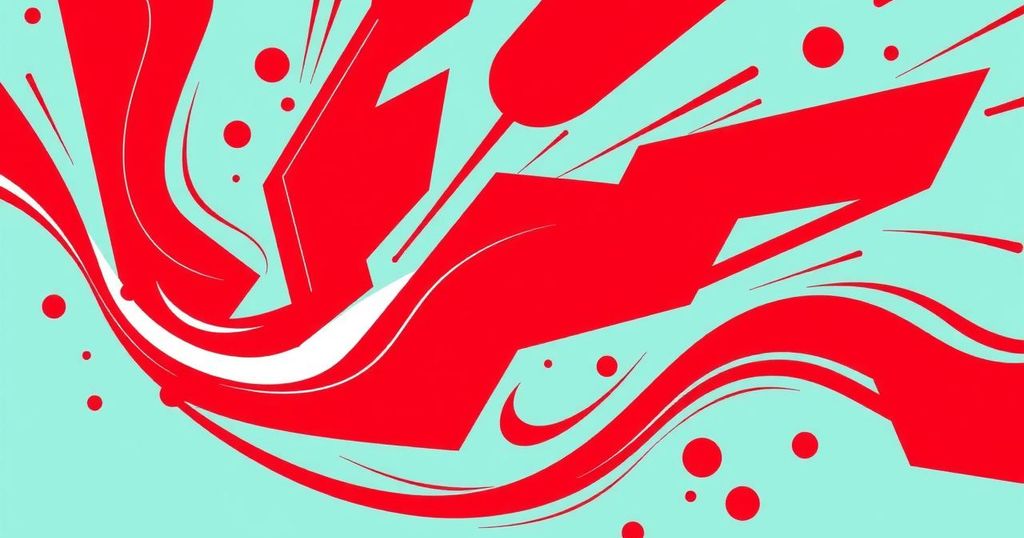A vibrant illustration featuring a bold red background with abstract geometric shapes symbolizing energy and optimism.