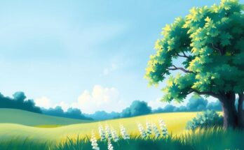 A serene landscape featuring a calm blue sky and vibrant greenery, symbolizing focus and positivity in goals.