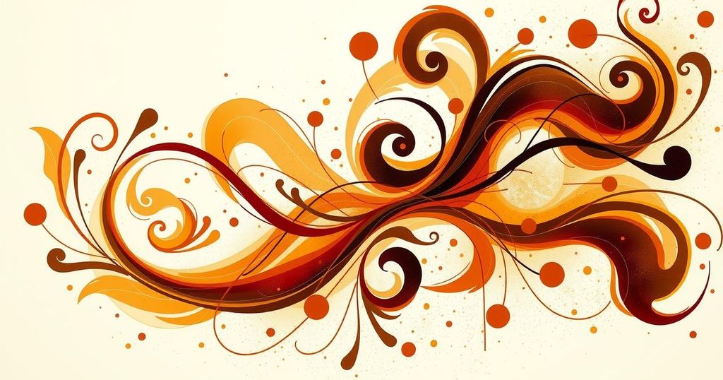 A vibrant abstract representation of creativity and growth, featuring warm brown tones and energetic swirls, symbolising Aries.