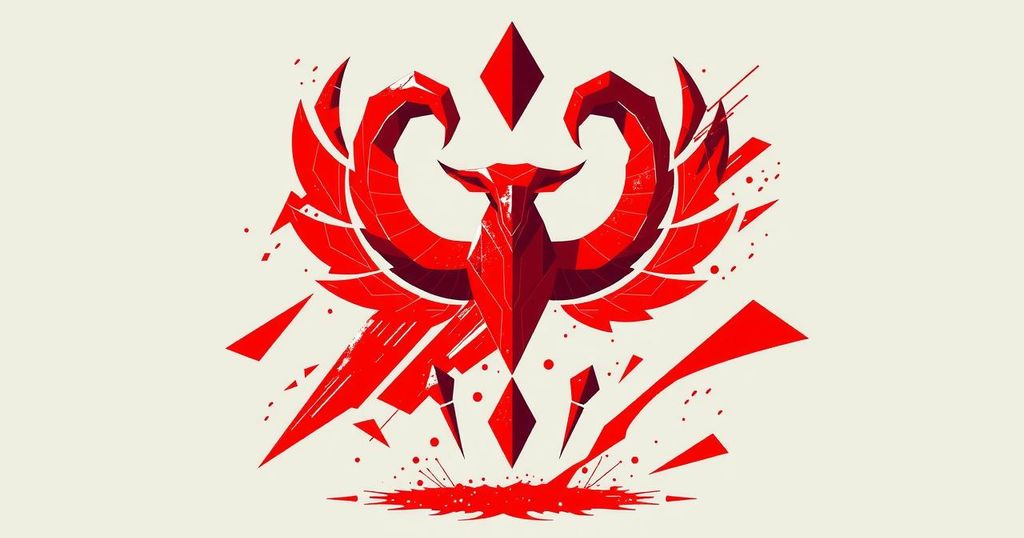 A vibrant and bold illustration symbolising Aries characteristics with red colour scheme and geometric elements