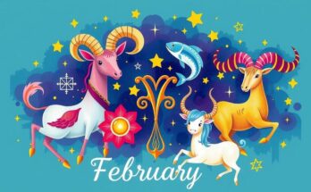 Colourful zodiac signs representing horoscopes for February, showcasing Aries, Pisces, Taurus, and others.