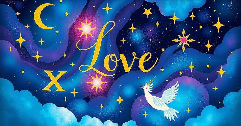 Astrological symbols with bright colours reflecting love and communication for each zodiac sign's horoscope.
