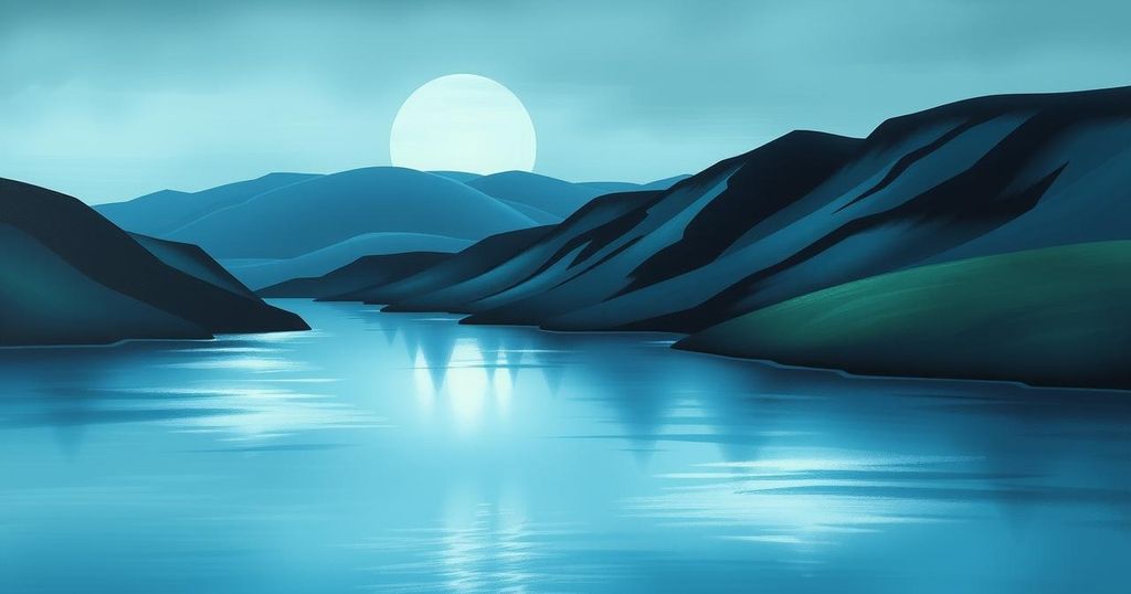 A serene landscape illustrating emotional sensitivity, featuring tranquil blues and greens in a harmonious artistic style.