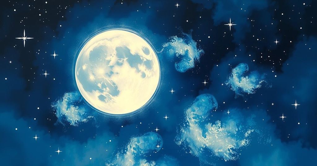 Celestial scene featuring the moon in Sagittarius against a starry night, symbolising astrology and cosmic influence.