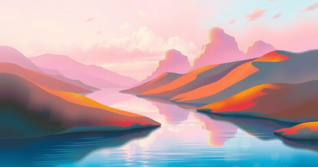 A serene landscape with soft pink hues, symbolising positivity and harmony for Cancer horoscope predictions.