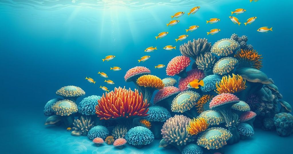 A serene underwater scene with colourful fishes and coral, symbolising friendship and connection.