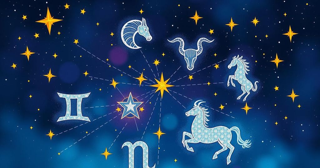 A cosmic illustration featuring zodiac signs with vibrant colours symbolising emotion and reflection for Virgo.