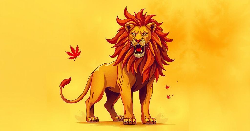 Golden lion symbolising Leo traits against a backdrop of warm tones and subtle textures, embodying strength and loyalty.