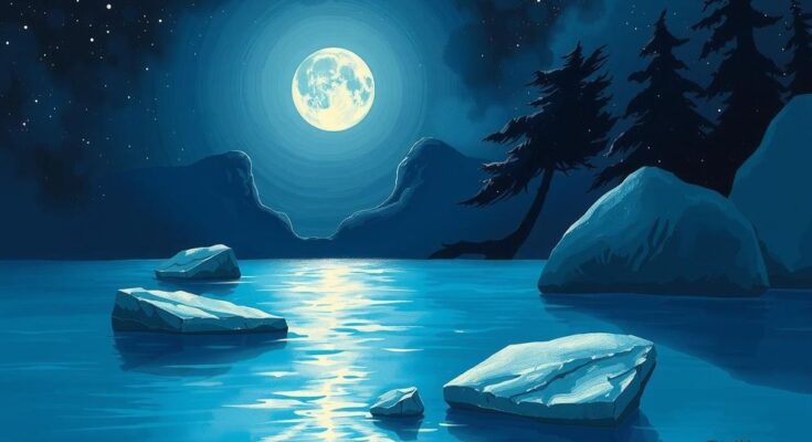 A serene night sky filled with shining stars and a glowing moon over calm waters, representing astrological influences.