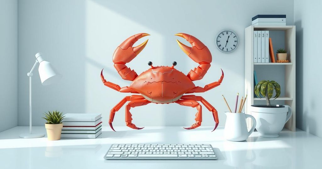 A serene workspace with a zodiac symbol and calming colours, depicting new beginnings and productivity.