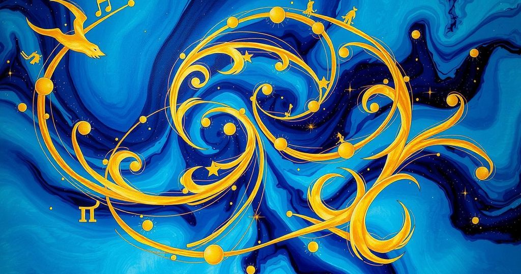 Astrological symbols on a vibrant background for daily horoscope insights, showcasing zodiac signs and celestial elements.