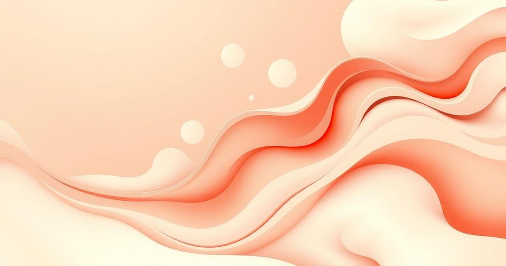A serene abstract background featuring flowing peach tones and gentle shapes, symbolizing happiness and positivity.