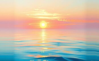 A serene sunset over a calm ocean symbolising emotional clarity and healing, with soft pastel hues.