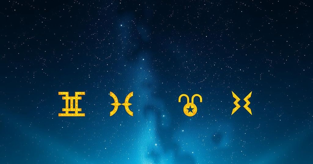 Astrological symbols representing zodiac signs with a cosmic background, focused on Taurus and Mercury influences.