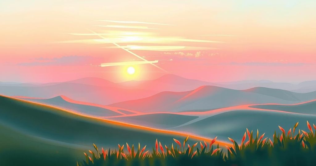 A serene landscape with a sunrise, symbolising new beginnings and personal growth for Virgo.