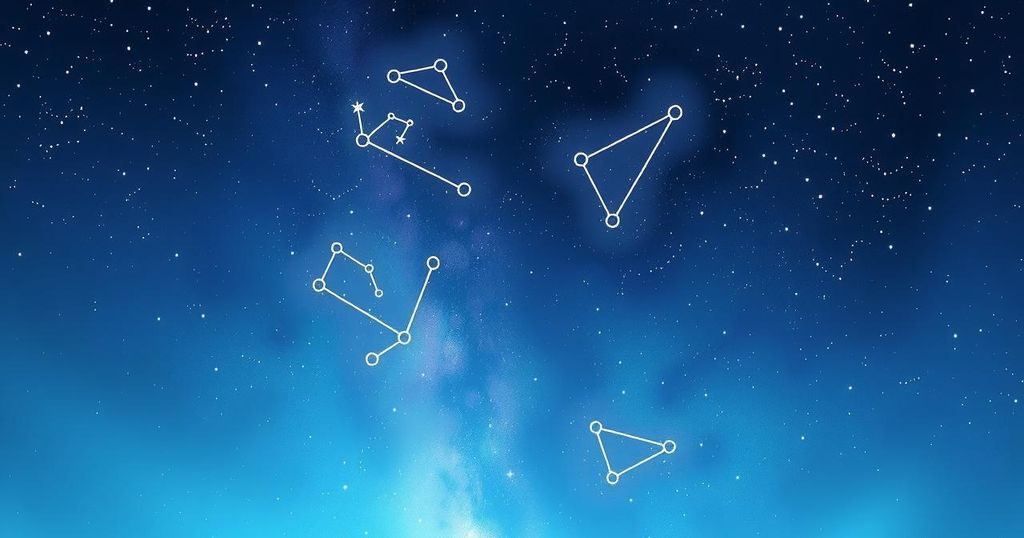 A starry night sky with constellations, symbolising guidance and progress in romantic and personal goals.