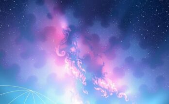 A celestial scene with zodiac symbols surrounded by soft pastel colours and gentle star patterns, evoking astrology themes.