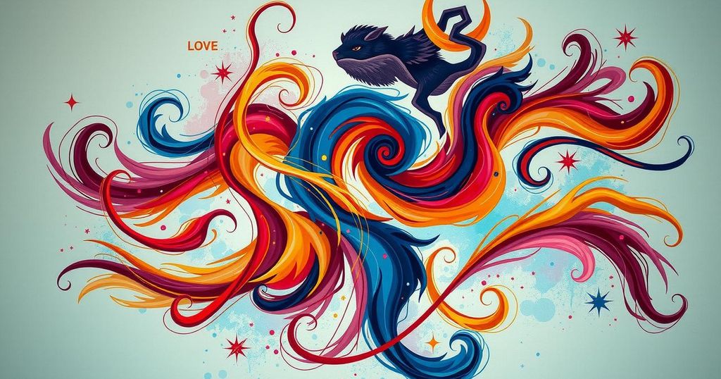 Astrological symbols surrounded by vibrant colours, showcasing celestial themes of love and creativity for each zodiac sign.