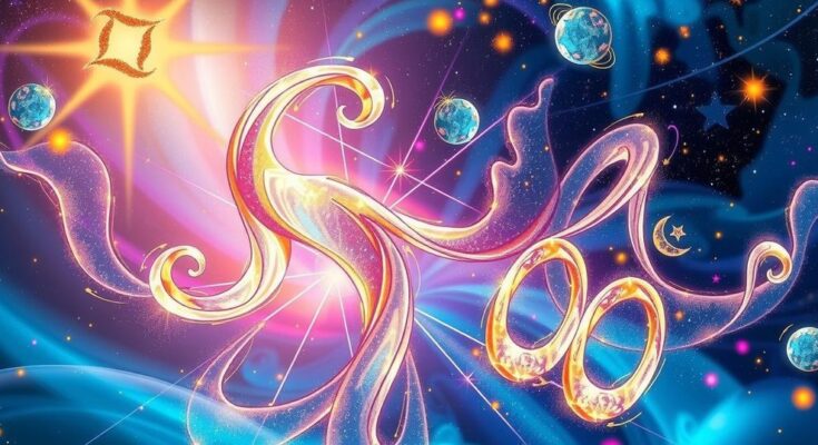 Astrological symbols surrounded by vibrant cosmic colours symbolising abundance and new beginnings for zodiac signs.