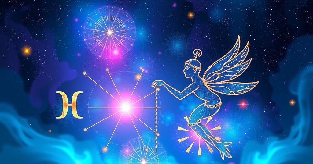 Astrological symbols and celestial elements with vibrant colours, representing Gemini season and new opportunities.