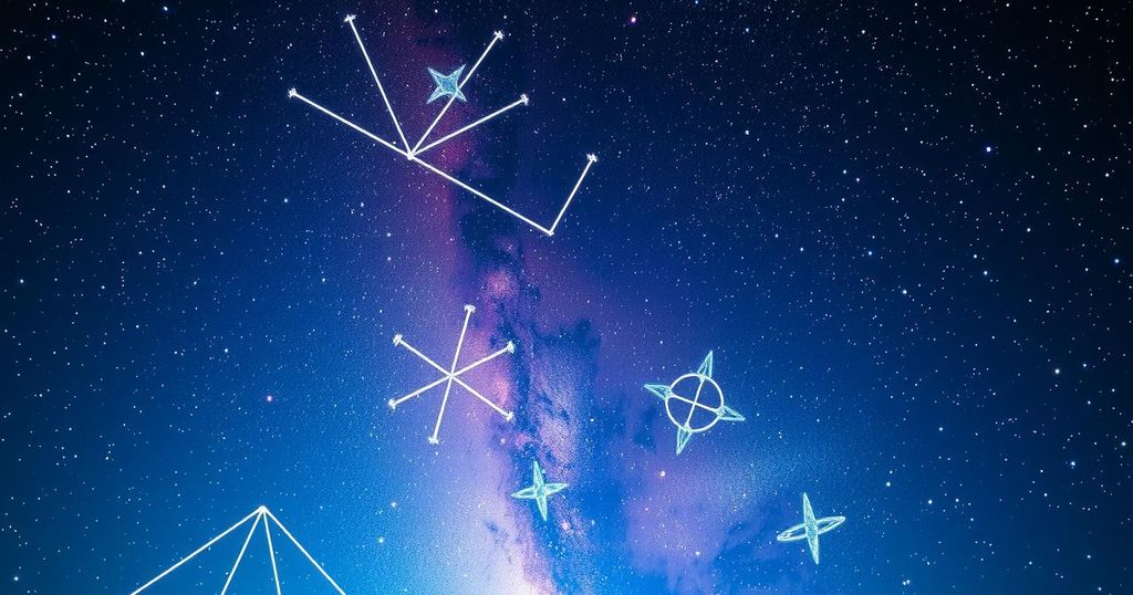 Starry night sky with zodiac constellations and planetary symbols, representing astrology and horoscopes for the week.