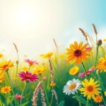 A vibrant summer landscape symbolising new beginnings, featuring blooming flowers and warm sunlight.