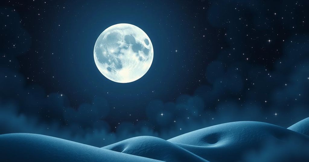 Celestial illustration of the Last Quarter Moon against a starry sky representing the Aquarius sign.