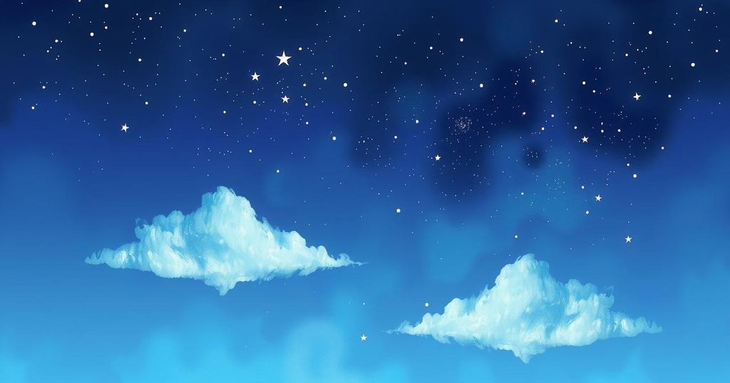 Astrological symbols with zodiac signs set against a serene starry background in soft blues and purples.