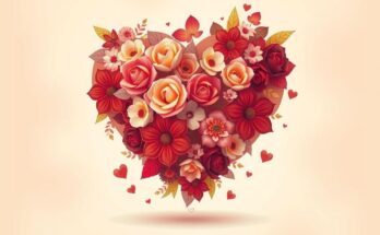 A vibrant heart design symbolising love and connection, adorned with colourful floral patterns and warm colours.