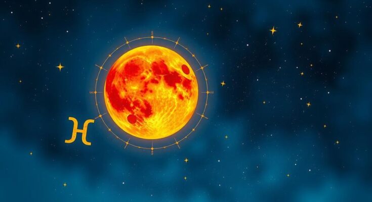 A vibrant celestial scene with a glowing Aries fire moon, symbolising astrology and positive energies.