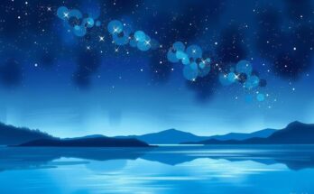 A tranquil night scene featuring a starry sky and calm water, representing reflection and connection.
