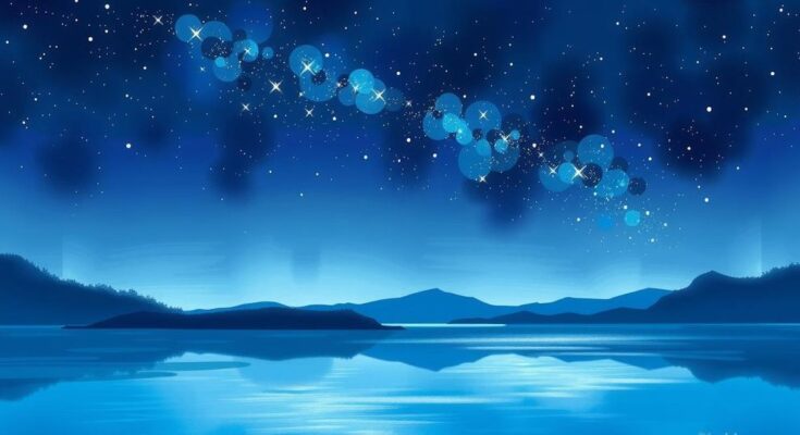 A tranquil night scene featuring a starry sky and calm water, representing reflection and connection.