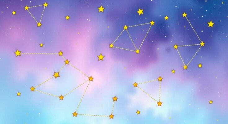 A mystical night sky depicting zodiac constellations with soft pastel colours, evoking astrology's charm.