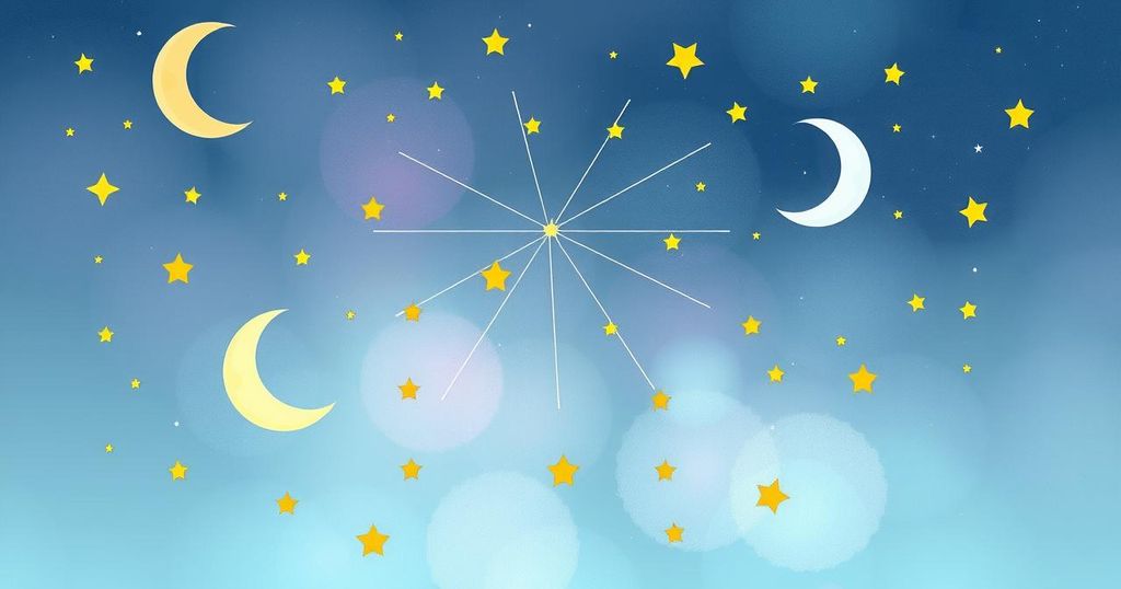A serene zodiac-themed illustration featuring celestial symbols and soft pastel colours for astrological insights.