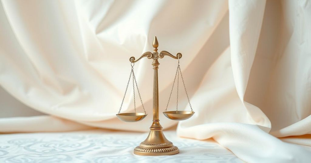 An intricate balance scale symbolising harmony and justice, surrounded by soft, muted pastel colors.